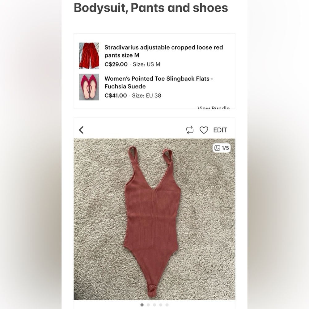 $47 Ribbed V-Neck Bodysuit in Dusty Rose